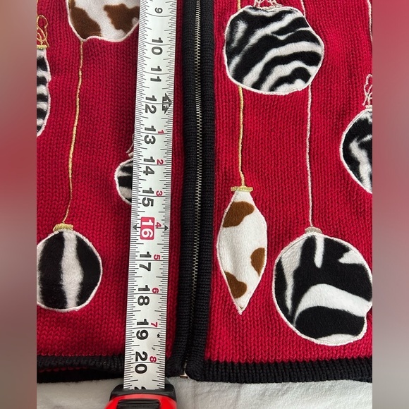Vintage BECHAMEL black red zebra leopard Christmas ornaments holiday vest Sz S - Picture 8 of 9